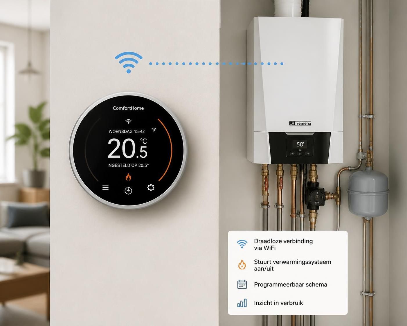 ontdek hoe een draadloze thermostaat werkt en welke voordelen het biedt voor jouw verwarmingssysteem, zoals gemak, energiebesparing en eenvoudige installatie.