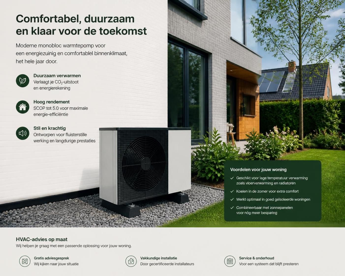 ontdek wat een monobloc warmtepomp is, hoe het werkt en welke voordelen het biedt voor energiezuinig verwarmen en koelen van uw woning.