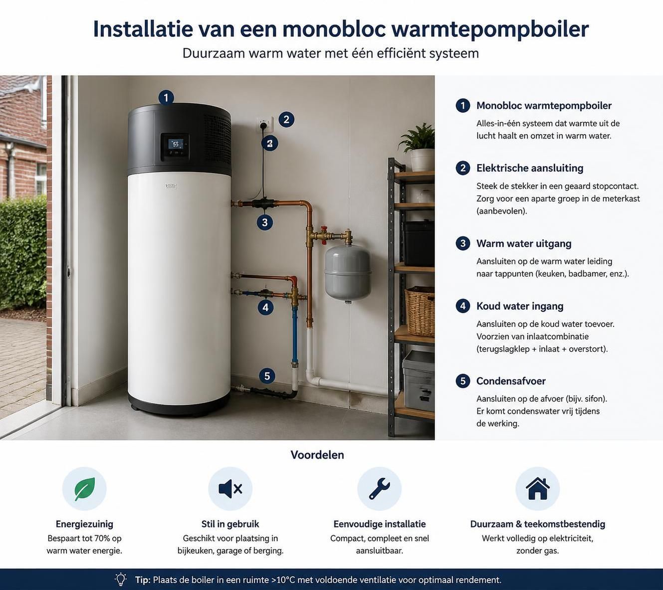ontdek wat een monobloc warmtepompboiler is en hoe deze efficiënt werkt om uw huis te verwarmen en warm water te leveren. lees meer over de voordelen en werking.