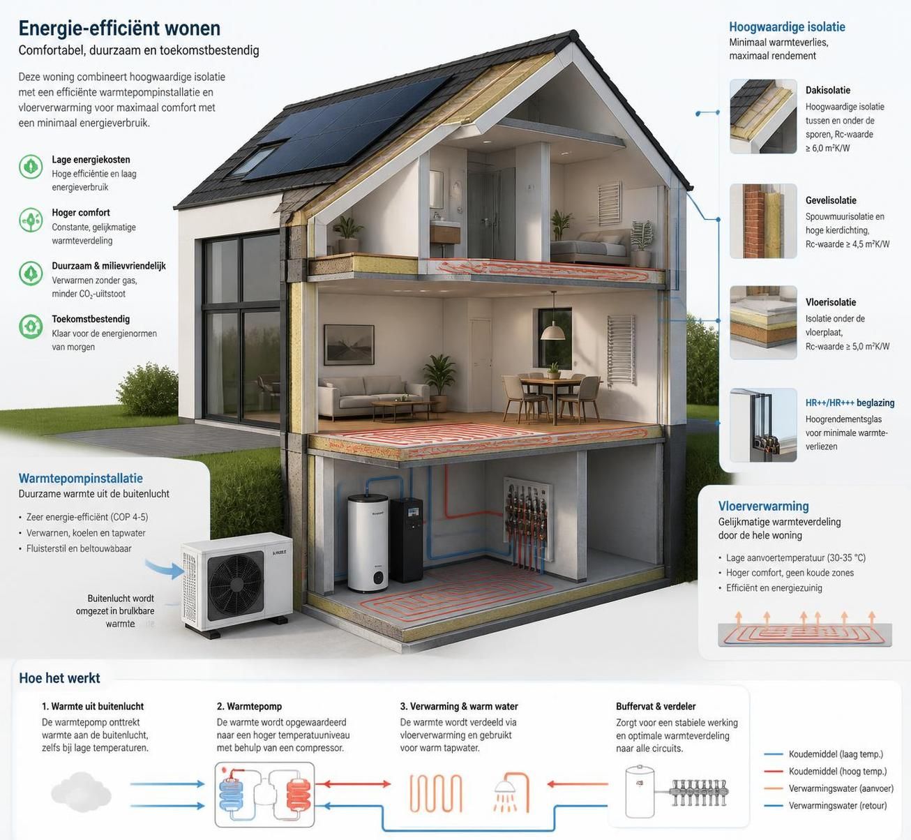 ontdek hoe warmtepompen efficiënt samenwerken met vloerverwarming om uw huis duurzaam en comfortabel te verwarmen.