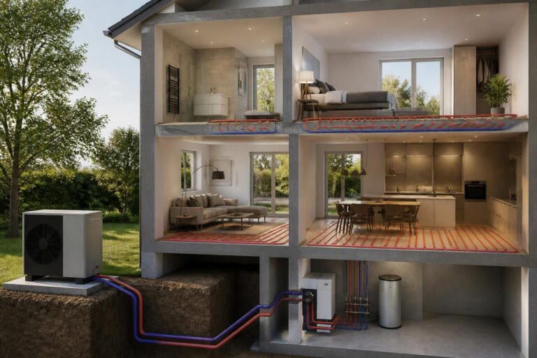 ontdek hoe warmtepompen efficiënt samenwerken met vloerverwarming om uw huis duurzaam en comfortabel te verwarmen.